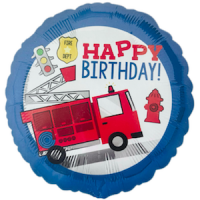 Шар с гелием, фольгированный круг "Happy birthday, пожарная машина"