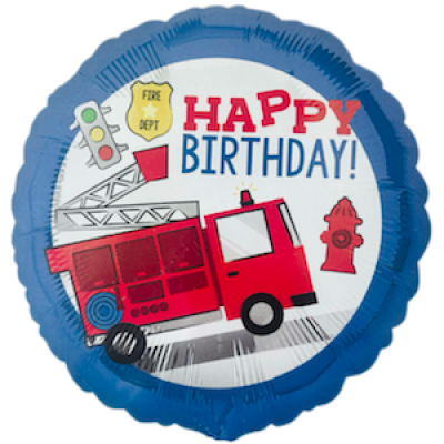 Шар с гелием, фольгированный круг "Happy birthday, пожарная машина"