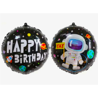Шар с гелием, фольгированный круг "Космонавт Happy birthday"