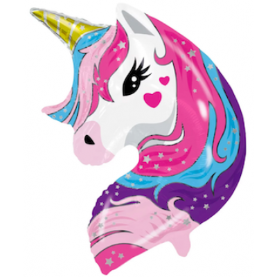 Шар с гелием, фольгированная фигура "Голова, единорог волшебный"