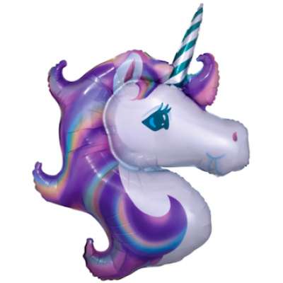 Шар с гелием, фольгированная фигура "Голова единорога, сиреневая"
