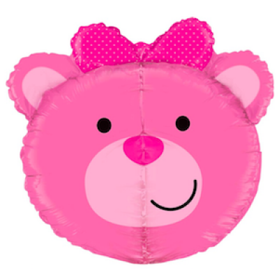 Шар с гелием, фольгированная фигура "Голова медвежонкаБ розовая"