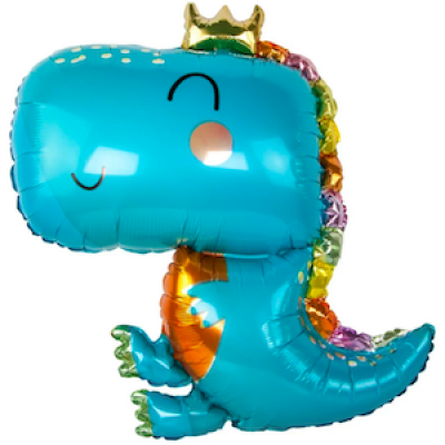 Шар с гелием, фольгированная фигура "Динозаврик в короне, голубой"