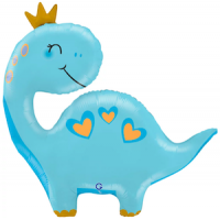 Шар с гелием, фольгированная фигура "Динозаврик голубой в короне"
