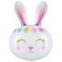 Шар с гелием, фольгированная фигура "Зайка цветочный, белый"