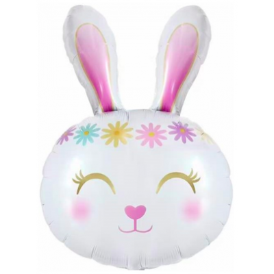Шар с гелием, фольгированная фигура "Зайка цветочный, белый"