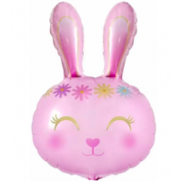 Шар с гелием, фольгированная фигура "Зайка цветочный, розовый"