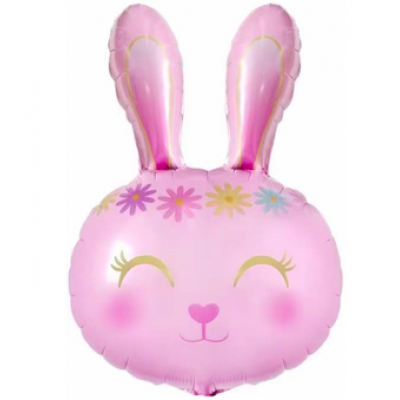 Шар с гелием, фольгированная фигура "Зайка цветочный, розовый"