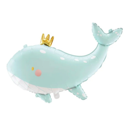 Шар с гелием, фольгированная фигура "Кит в короне"