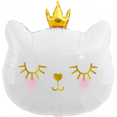 Шар с гелием, фольгированная фигура "Котёнок принцесса, белый"