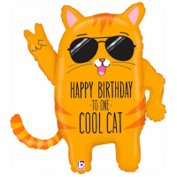 Шар с гелием, фольгированная фигура "Крутой кот. Happy Birthday"