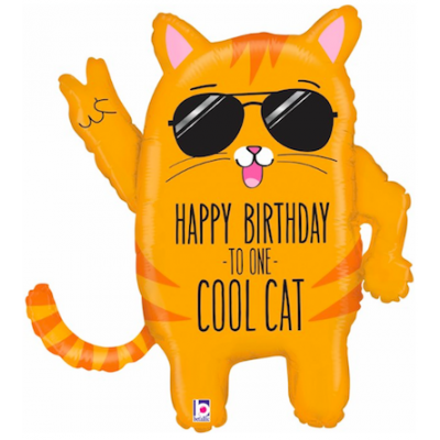 Шар с гелием, фольгированная фигура "Крутой кот. Happy Birthday"