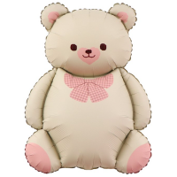 Шар с гелием, фольгированная фигура "Мишка с бантом, бежевый"