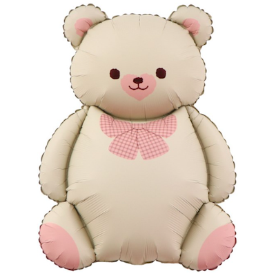 Шар с гелием, фольгированная фигура "Мишка с бантом, бежевый"