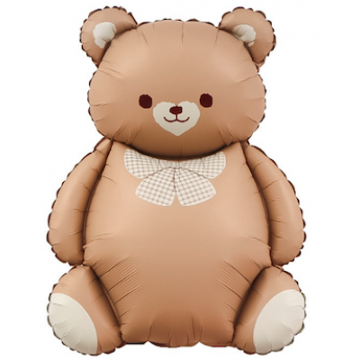 Шар с гелием, фольгированная фигура "Мишка с бантом, коричневый"