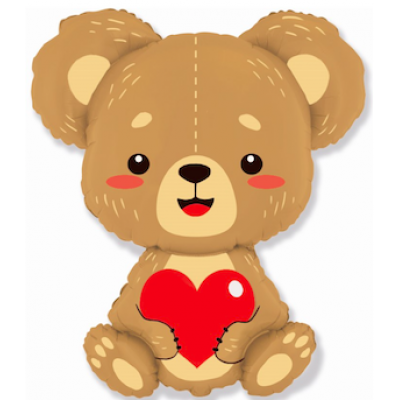 Шар с гелием, фольгированная фигура "Плюшевый мишка с сердцем"