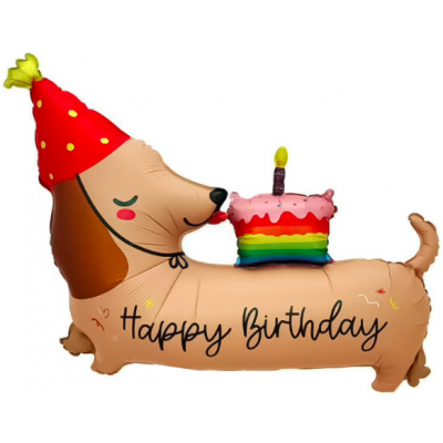 Шар с гелием, фольгироаанная фигура "Такса с тортом"