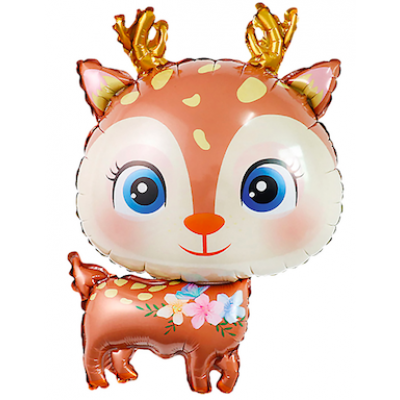 Шар с гелием, фольгированная фигура "Цветочный оленёнок, коричневый"